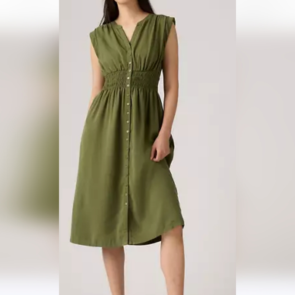 Dress Kahki/Sage Green Sleeveless Front Zipper Nwot  Aakaa